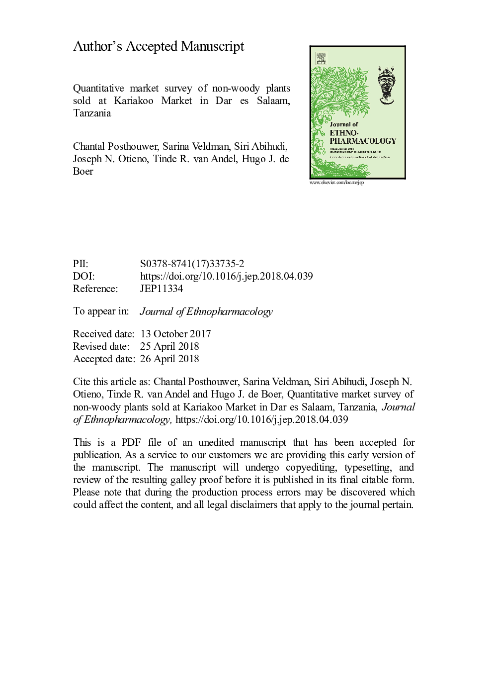 عکس صفحه اول مقاله: Quantitative market survey of non-woody plants sold at Kariakoo Market in Dar es Salaam, Tanzania Quantitative market survey of non-woody plants sold at Kariakoo Market in Dar es Salaam, Tanzania