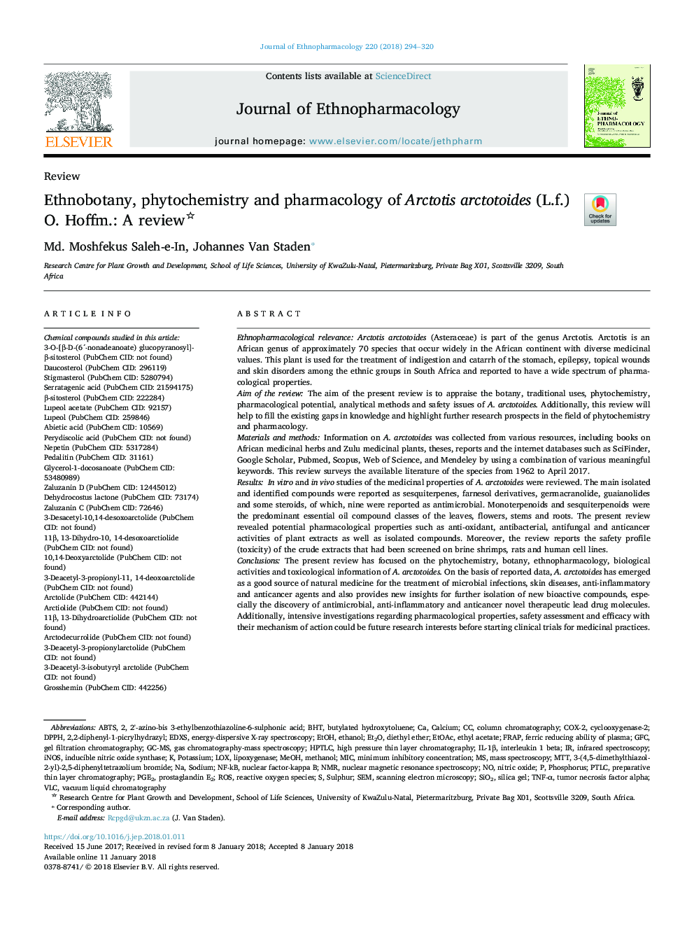 Ethnobotany, phytochemistry and pharmacology of Arctotis arctotoides (L.f.) O. Hoffm.: A review