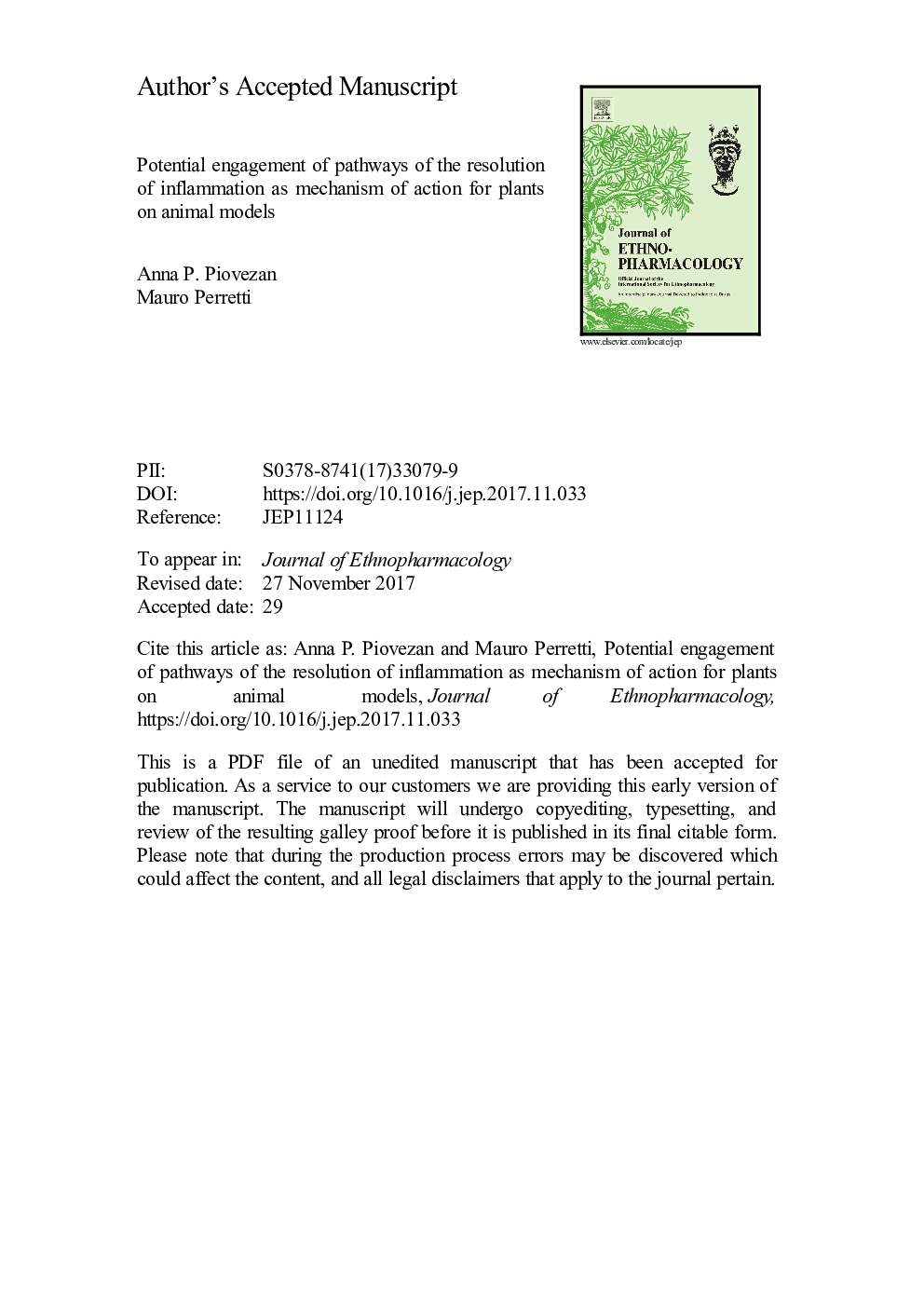 Potential engagement of pathways of the resolution of inflammation as mechanism of action for plants on animal models