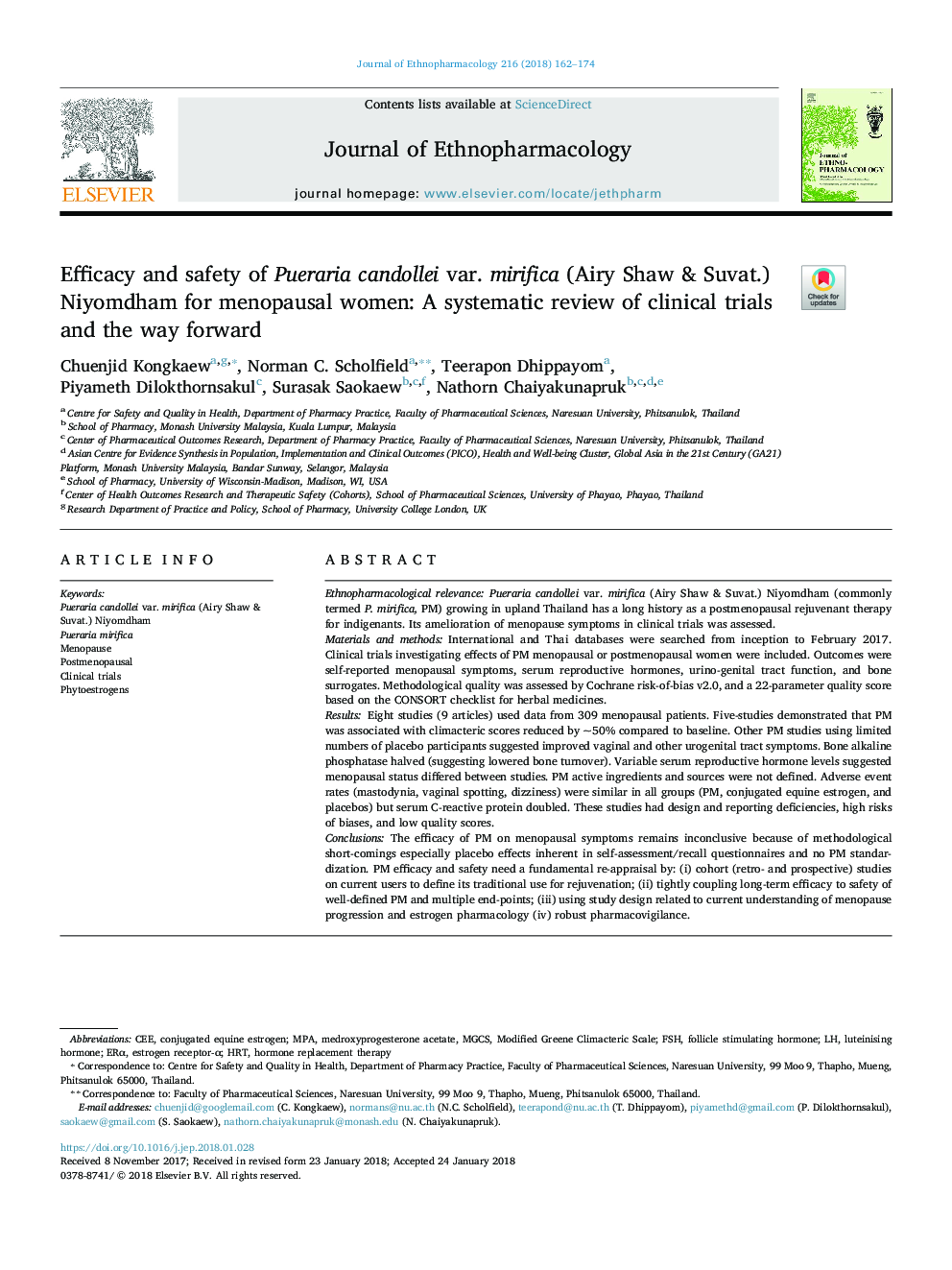 Efficacy and safety of Pueraria candollei var. mirifica (Airy Shaw & Suvat.) Niyomdham for menopausal women: A systematic review of clinical trials and the way forward