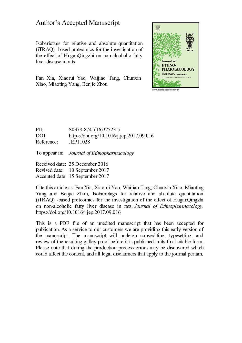 Isobaric tags for relative and absolute quantitation (iTRAQ)-based proteomics for the investigation of the effect of Hugan Qingzhi on non-alcoholic fatty liver disease in rats