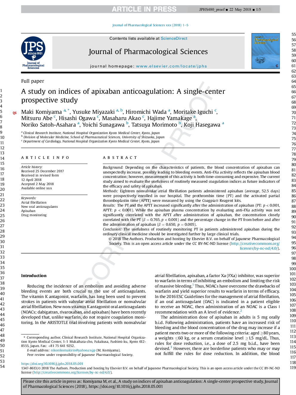 A study on indices of apixaban anticoagulation: A single-center prospective study