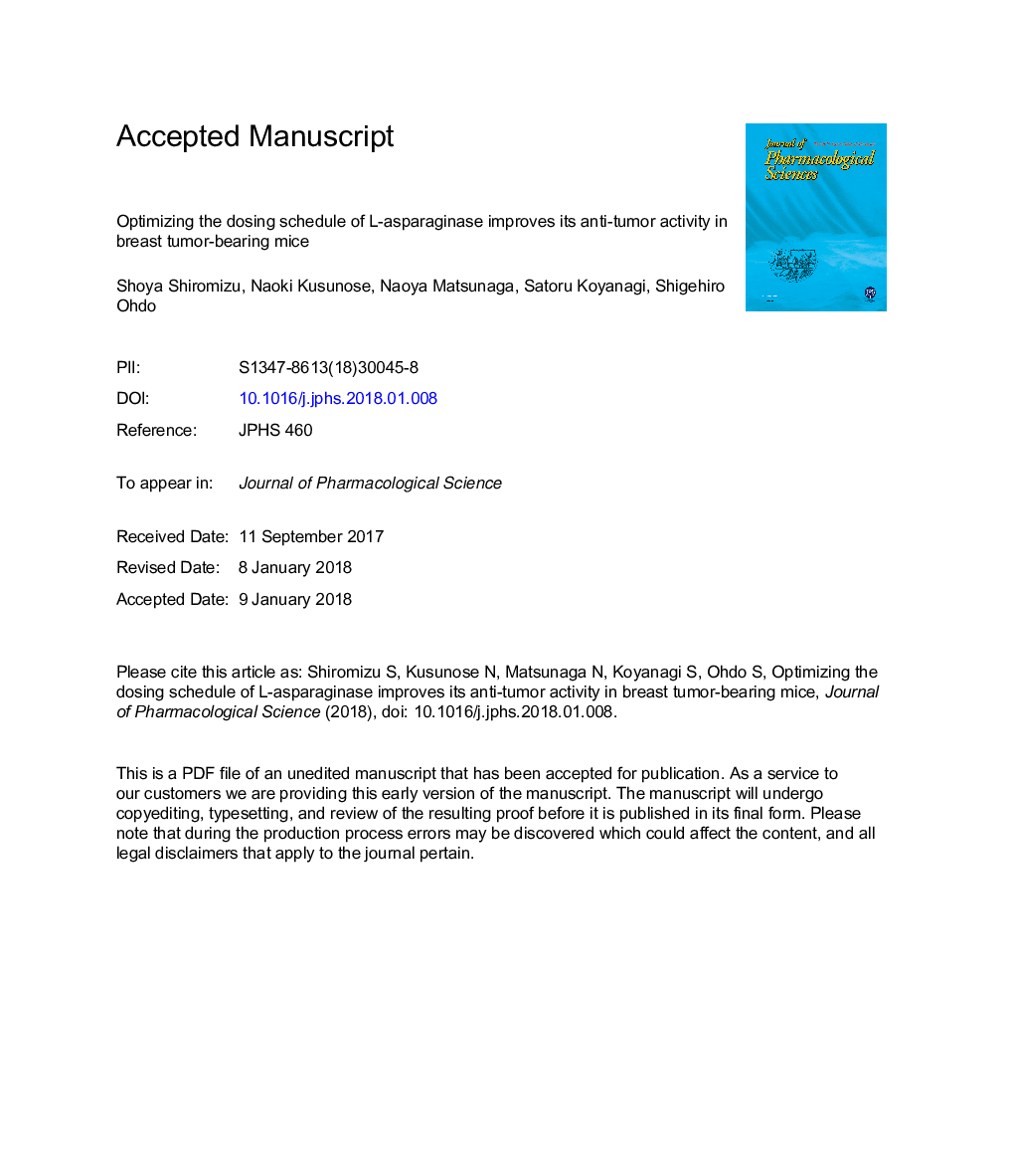 Optimizing the dosing schedule of l-asparaginase improves its anti-tumor activity in breast tumor-bearing mice