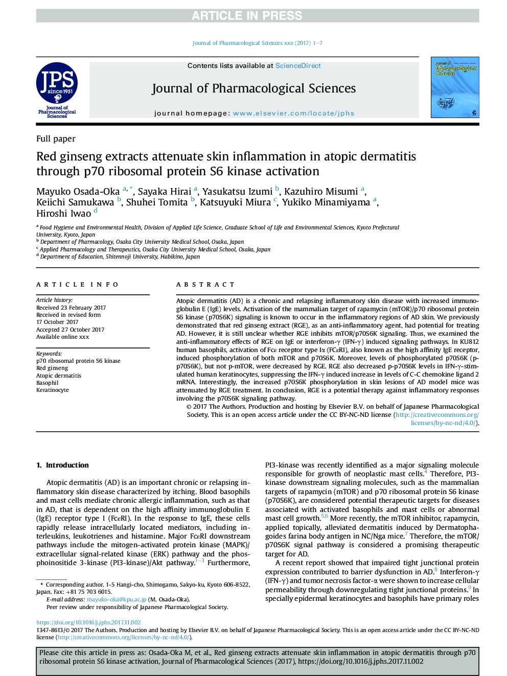 Red ginseng extracts attenuate skin inflammation in atopic dermatitis through p70 ribosomal protein S6 kinase activation