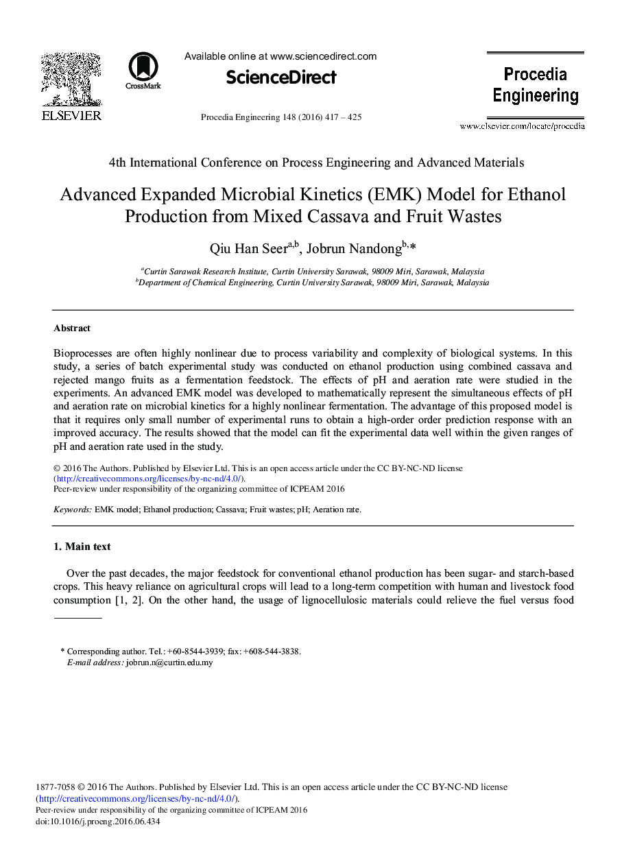 Advanced Expanded Microbial Kinetics (EMK) Model for Ethanol Production from Mixed Cassava and Fruit Wastes 