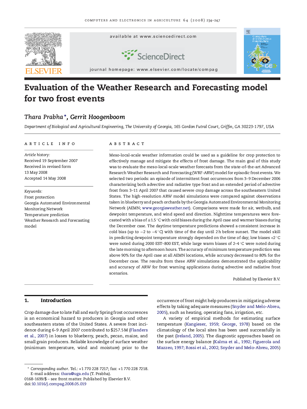 Evaluation of the Weather Research and Forecasting model for two frost events