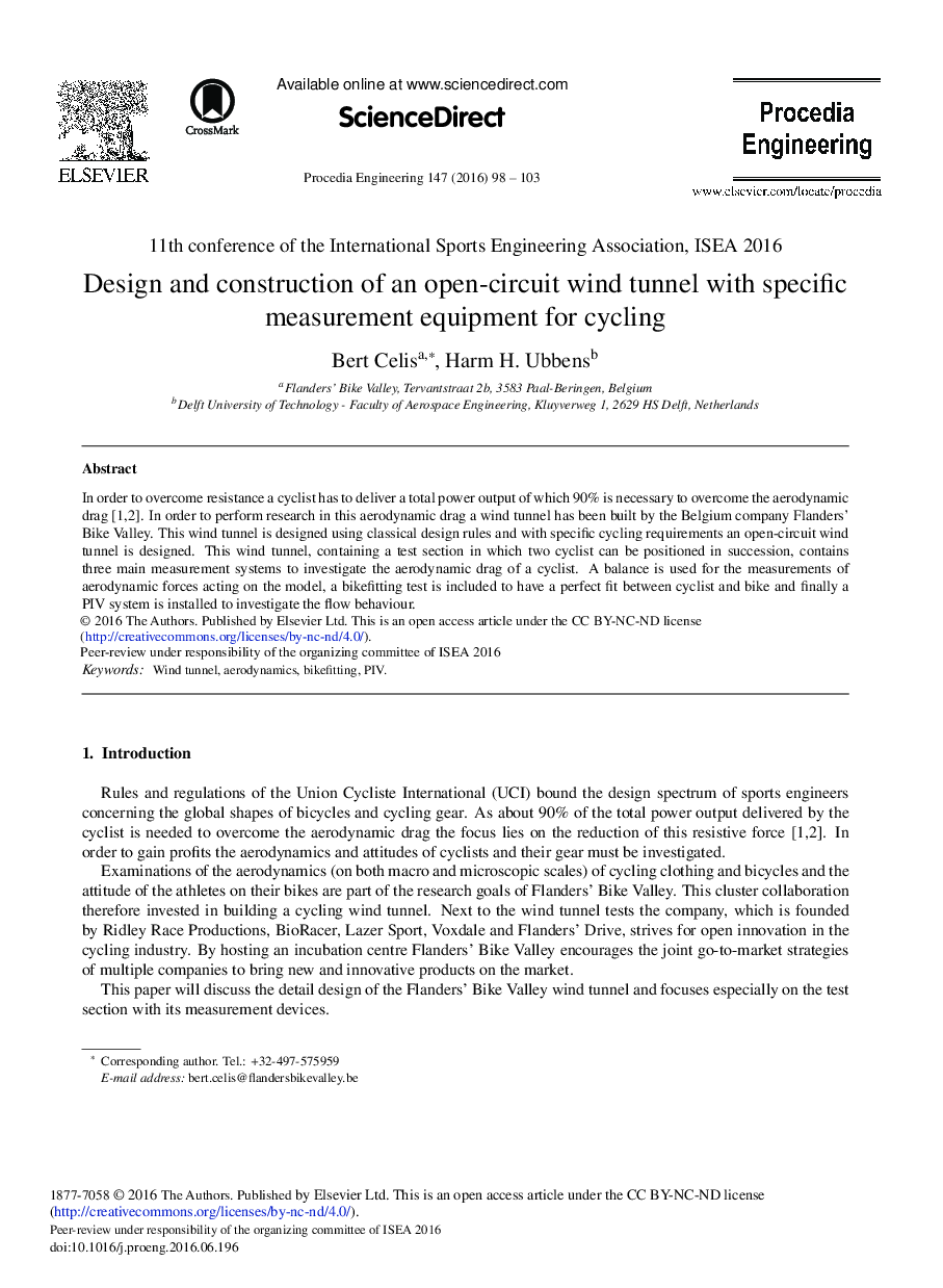 Design and Construction of an Open-circuit Wind Tunnel with Specific Measurement Equipment for Cycling 