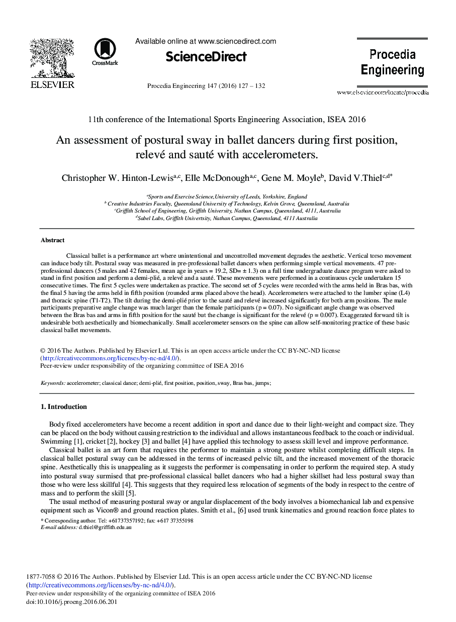 An Assessment of Postural Sway in Ballet Dancers During First Position, Relevé and Sauté with Accelerometers 