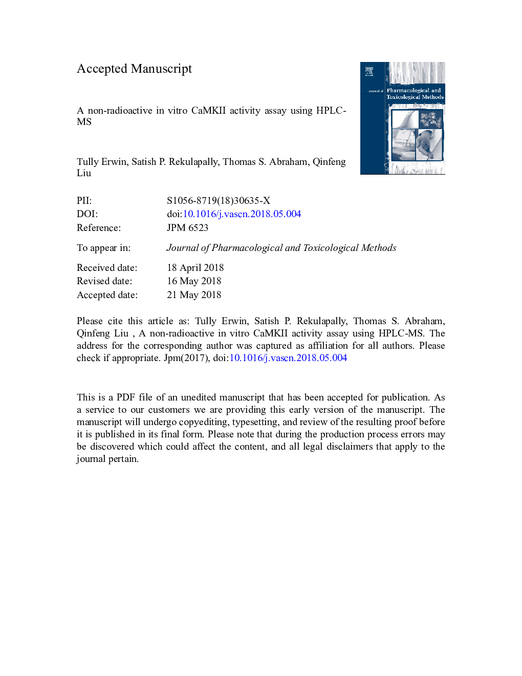 A non-radioactive in vitro CaMKII activity assay using HPLC-MS