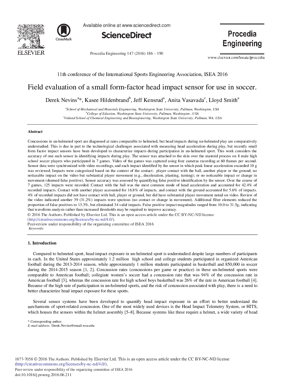 Field Evaluation of a Small Form-factor Head Impact Sensor for use in Soccer