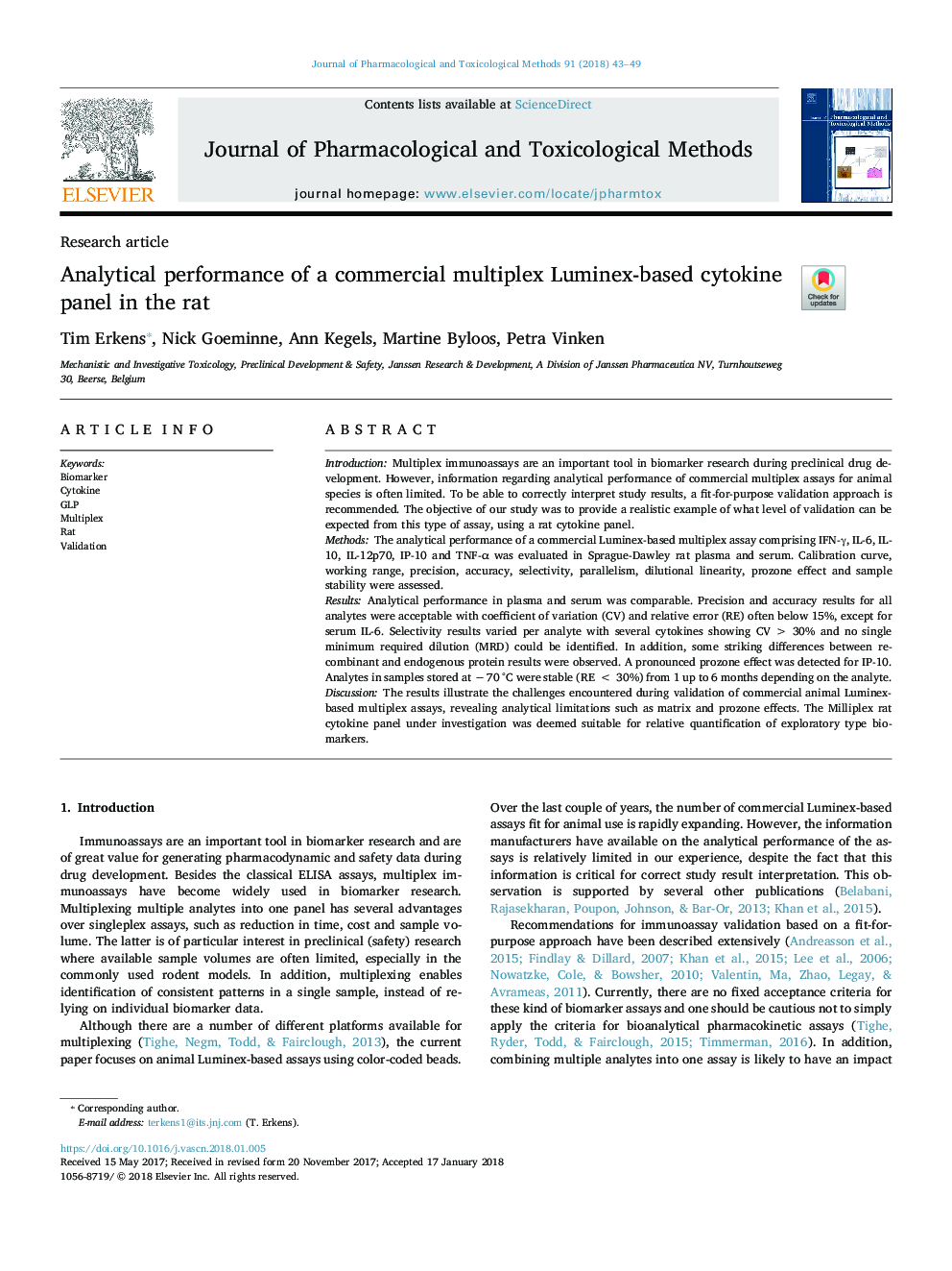 Analytical performance of a commercial multiplex Luminex-based cytokine panel in the rat