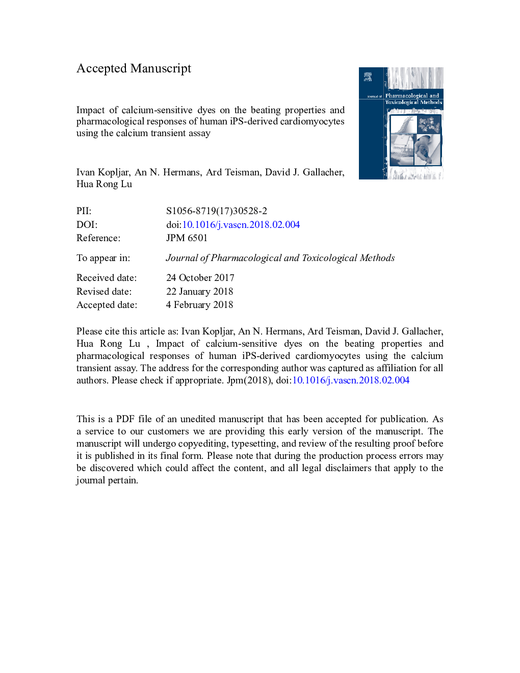 Impact of calcium-sensitive dyes on the beating properties and pharmacological responses of human iPS-derived cardiomyocytes using the calcium transient assay