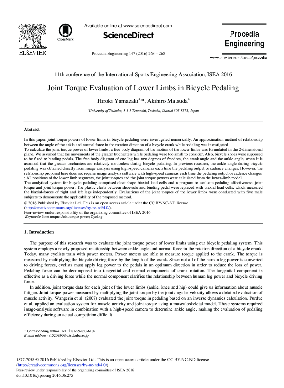 Joint Torque Evaluation of Lower Limbs in Bicycle Pedaling 