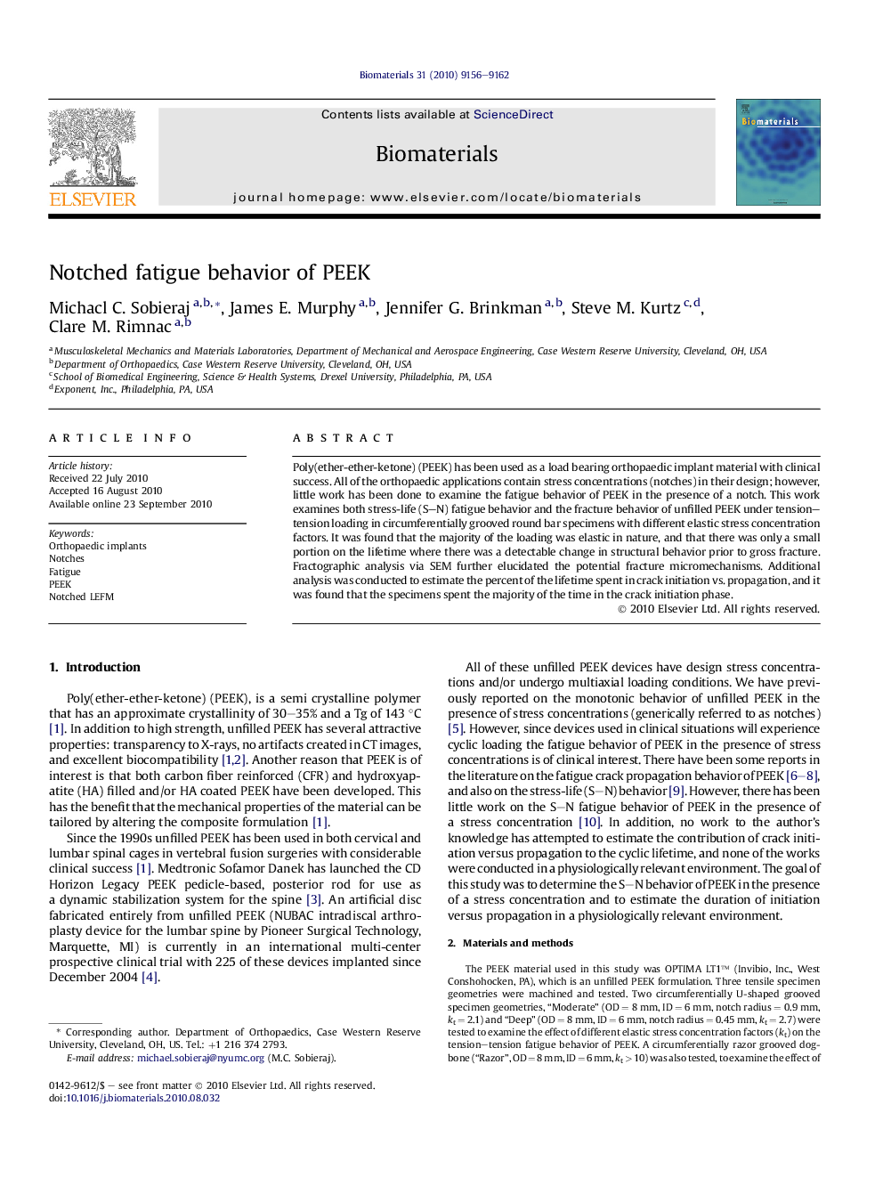 Notched fatigue behavior of PEEK