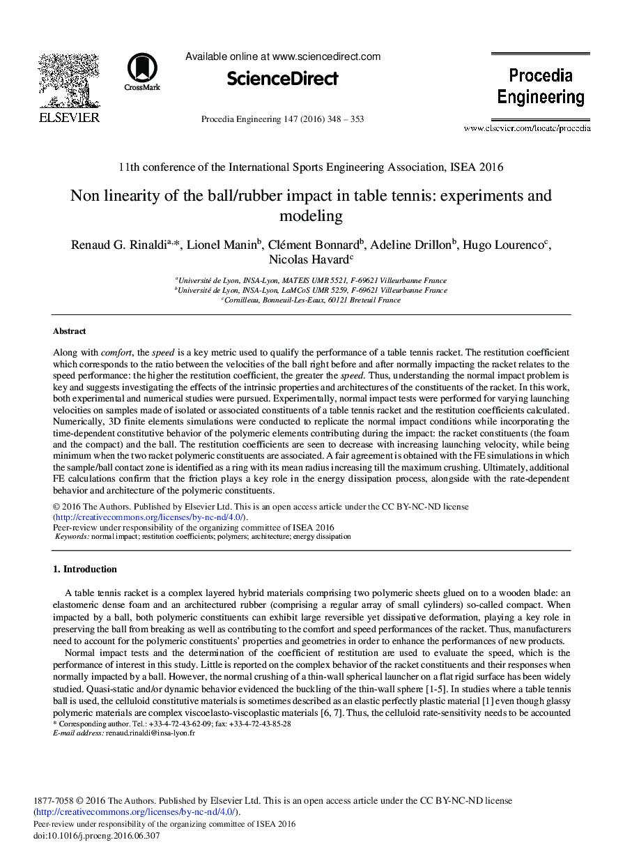 Non Linearity of the Ball/Rubber Impact in Table Tennis: Experiments and Modeling 