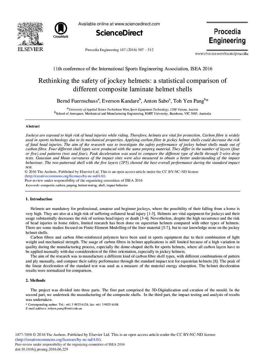 Rethinking the Safety of Jockey Helmets: A Statistical Comparison of Different Composite Laminate Helmet Shells 