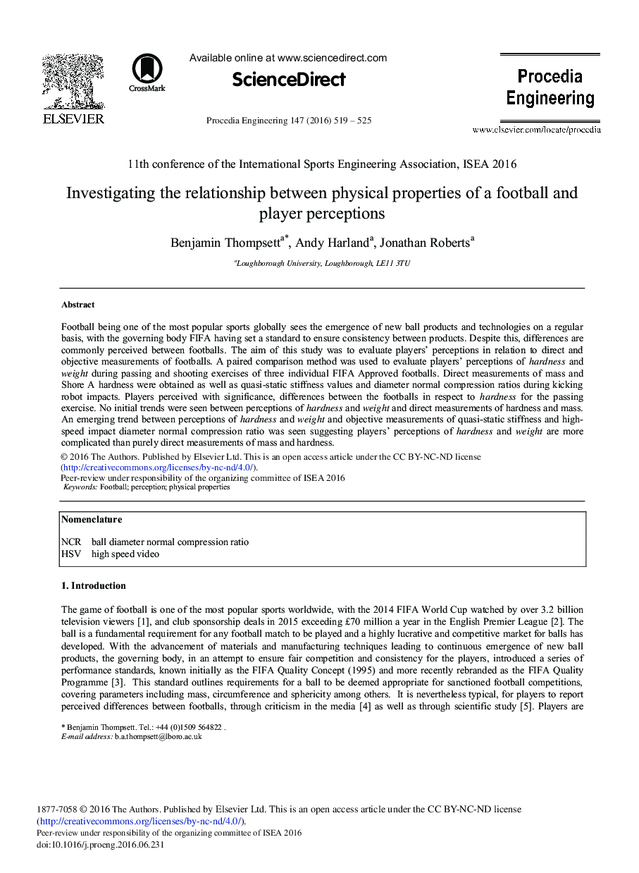 Investigating the Relationship between Physical Properties of a Football and Player Perceptions