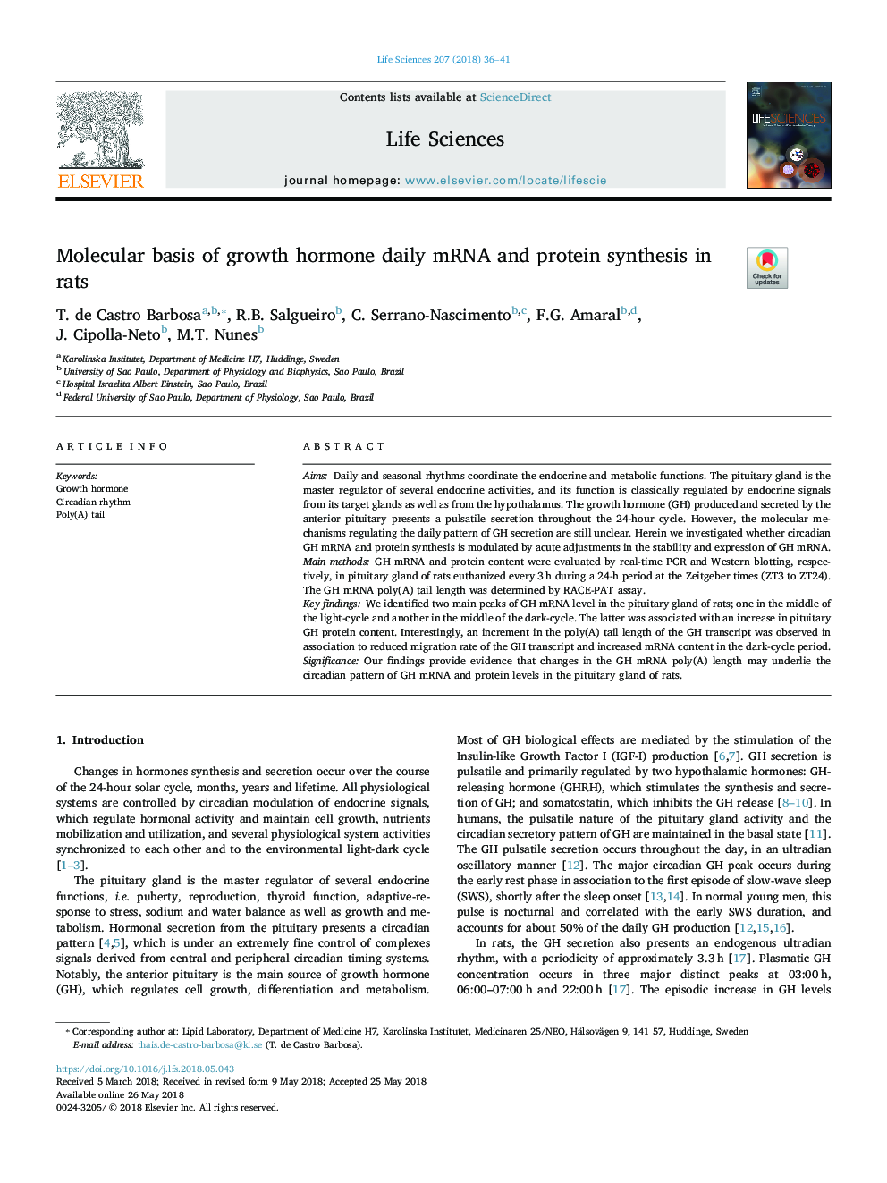 Molecular basis of growth hormone daily mRNA and protein synthesis in rats