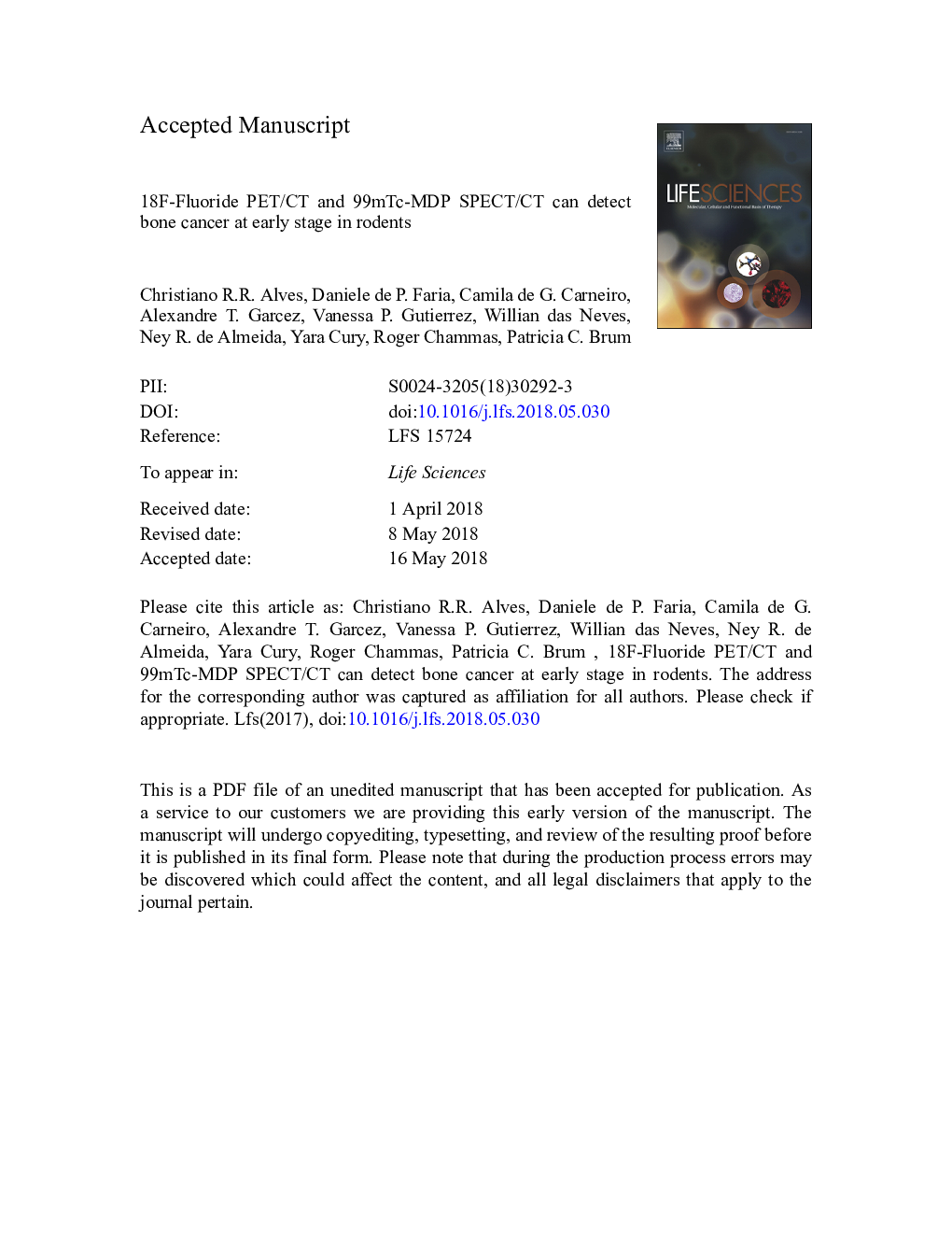 18F-Fluoride PET/CT and 99mTc-MDP SPECT/CT can detect bone cancer at early stage in rodents