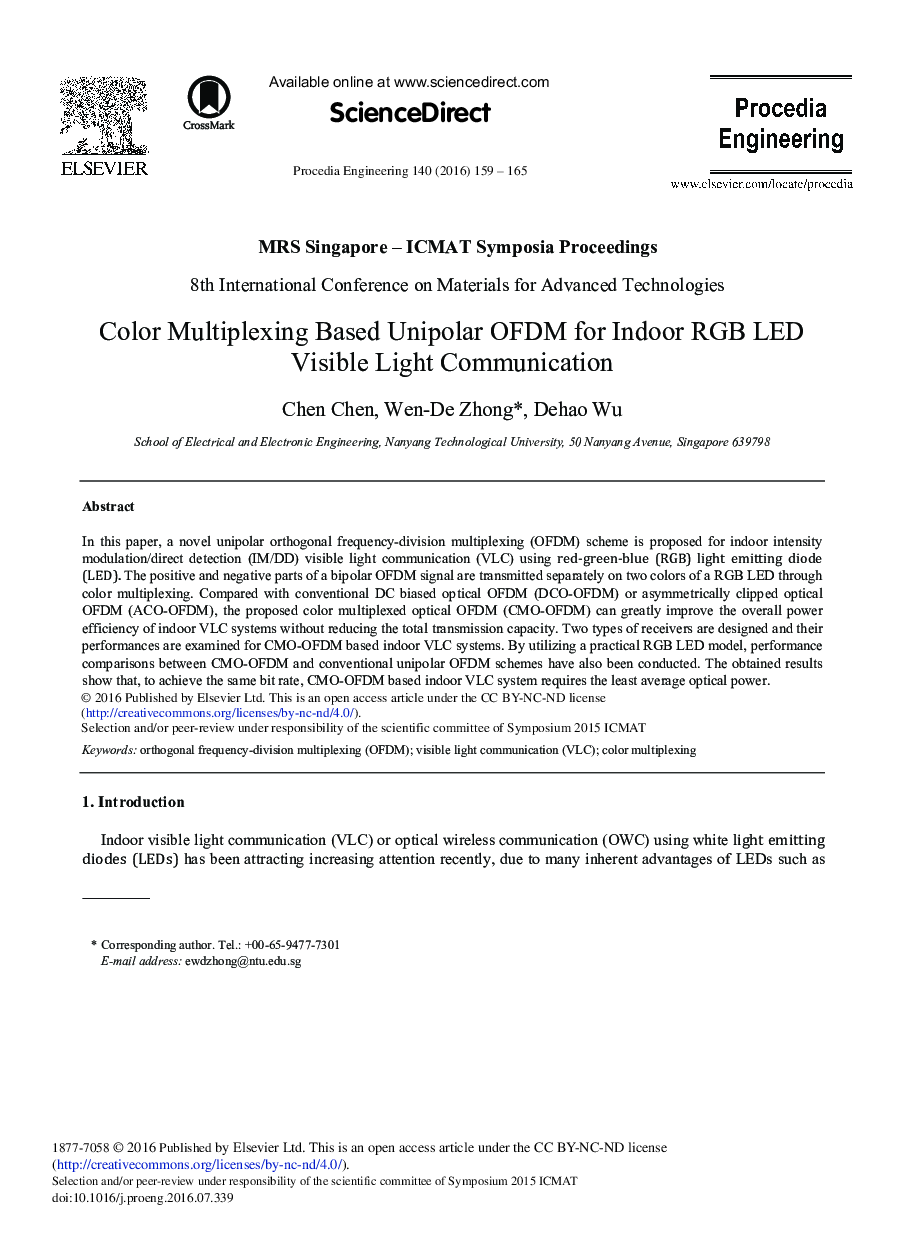 Color Multiplexing Based Unipolar OFDM for Indoor RGB LED Visible Light Communication