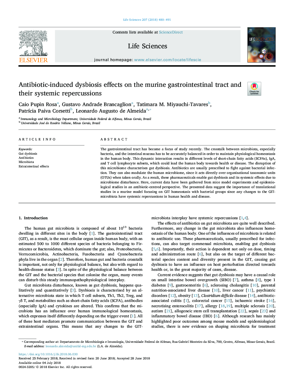 Antibiotic-induced dysbiosis effects on the murine gastrointestinal tract and their systemic repercussions