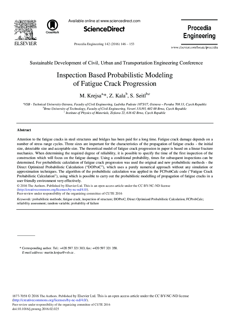 Inspection Based Probabilistic Modeling of Fatigue Crack Progression 