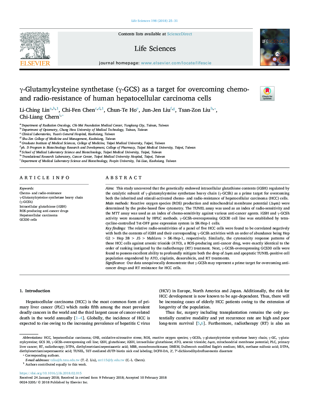 Î³-Glutamylcysteine synthetase (Î³-GCS) as a target for overcoming chemo- and radio-resistance of human hepatocellular carcinoma cells