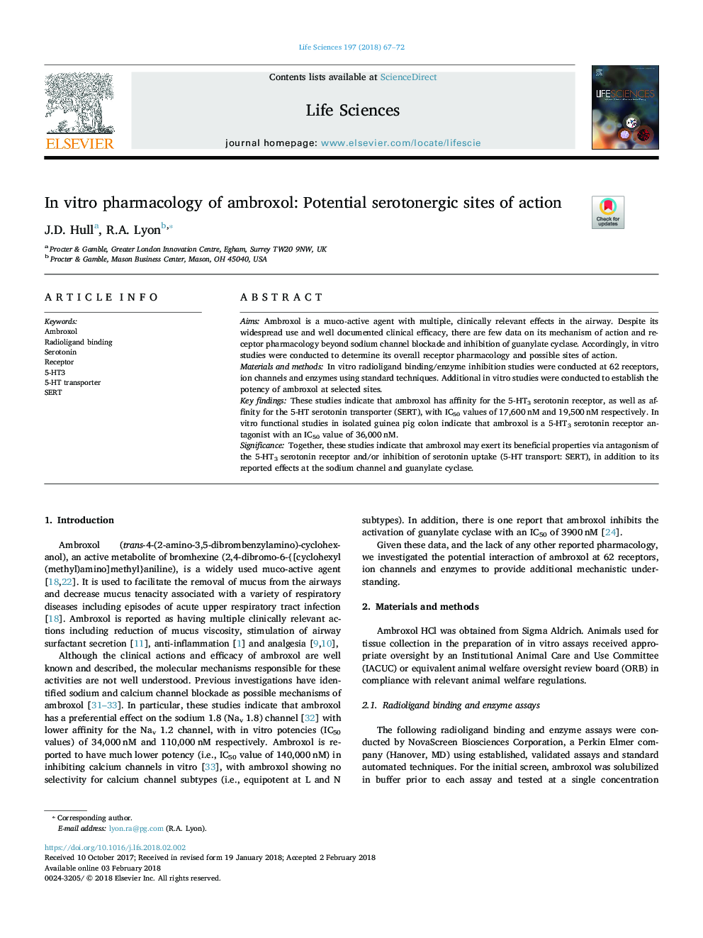 In vitro pharmacology of ambroxol: Potential serotonergic sites of action