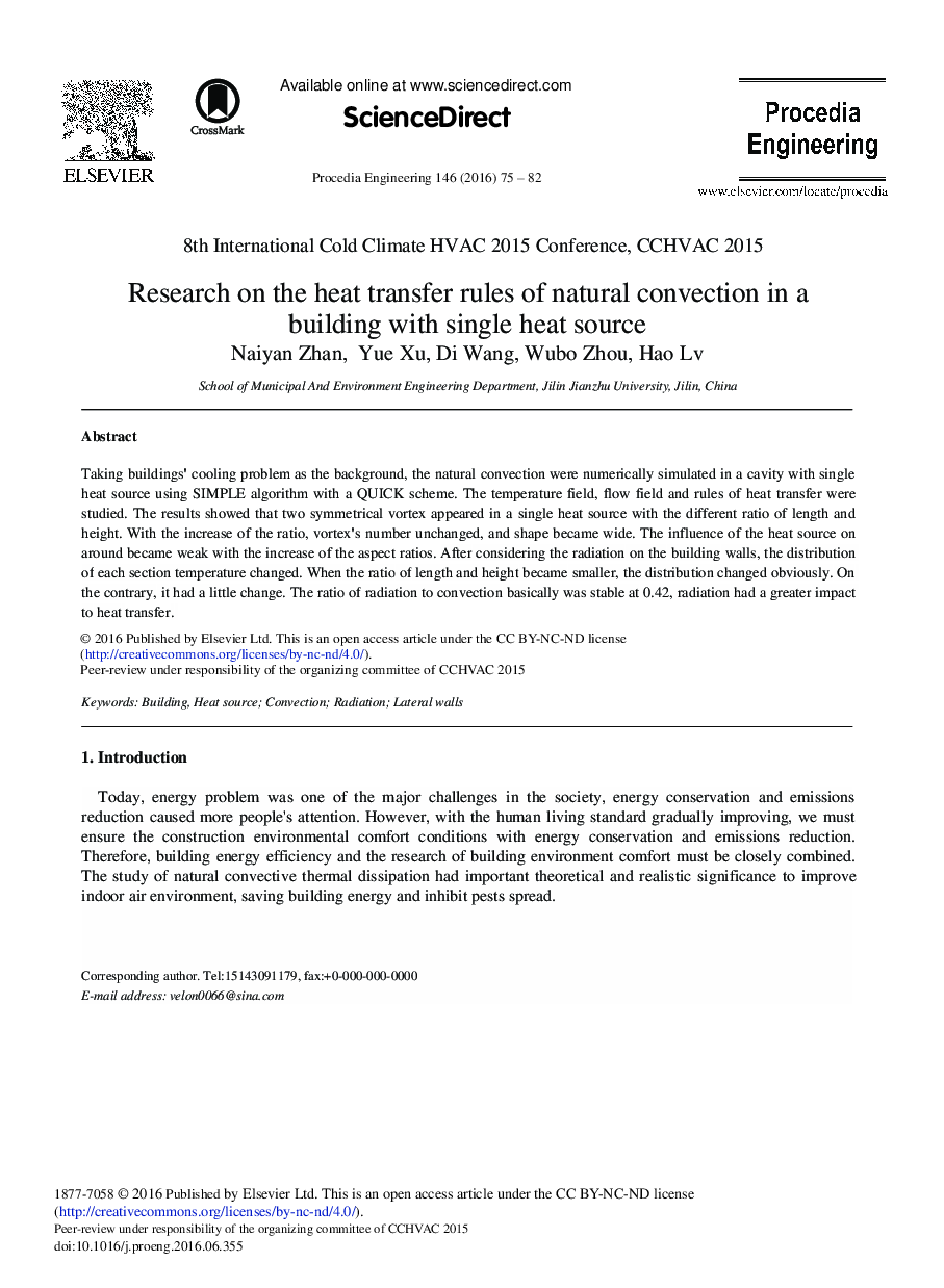 Research on the Heat Transfer Rules of Natural Convection in a Building with Single Heat Source