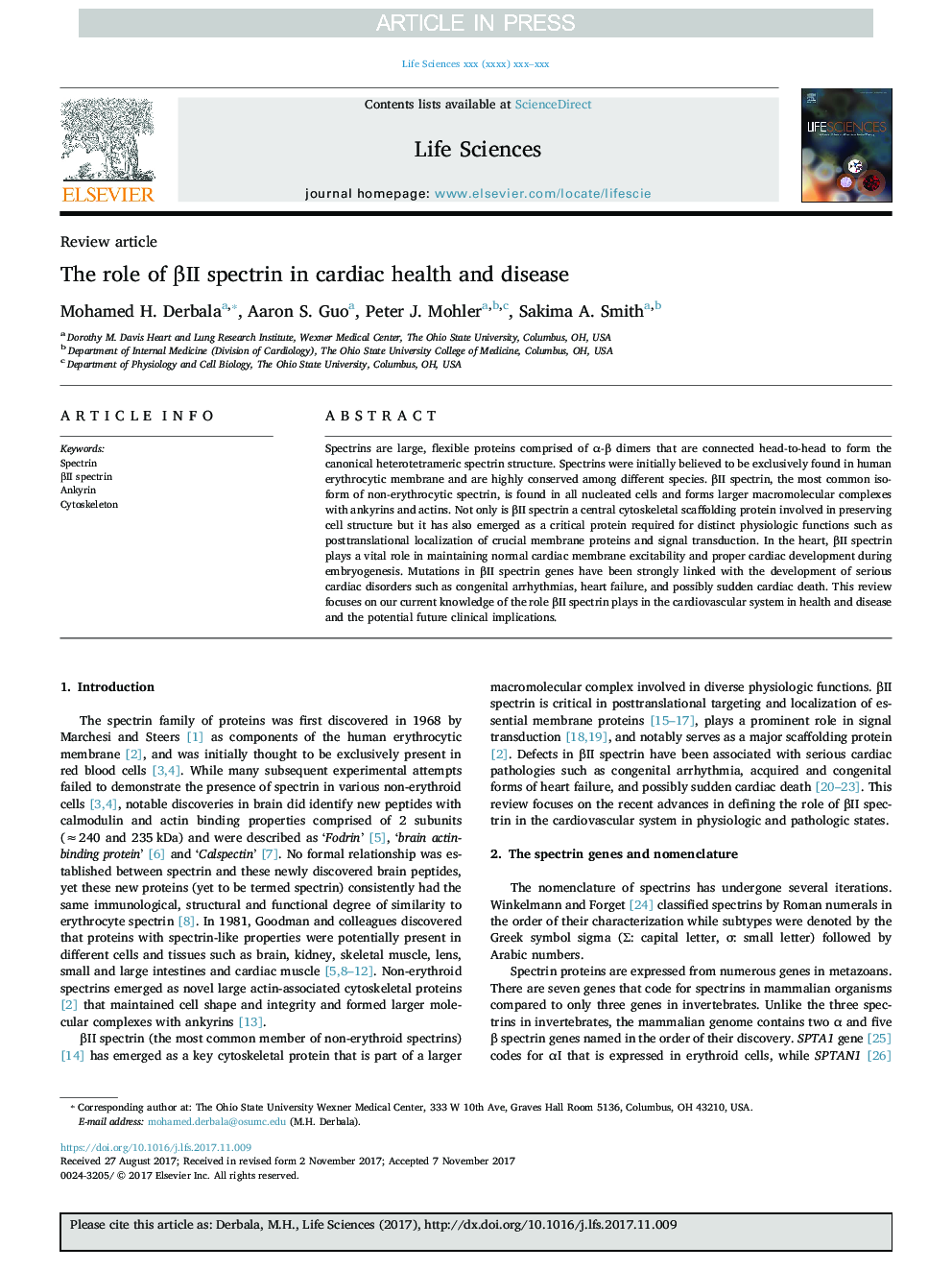 The role of Î²II spectrin in cardiac health and disease