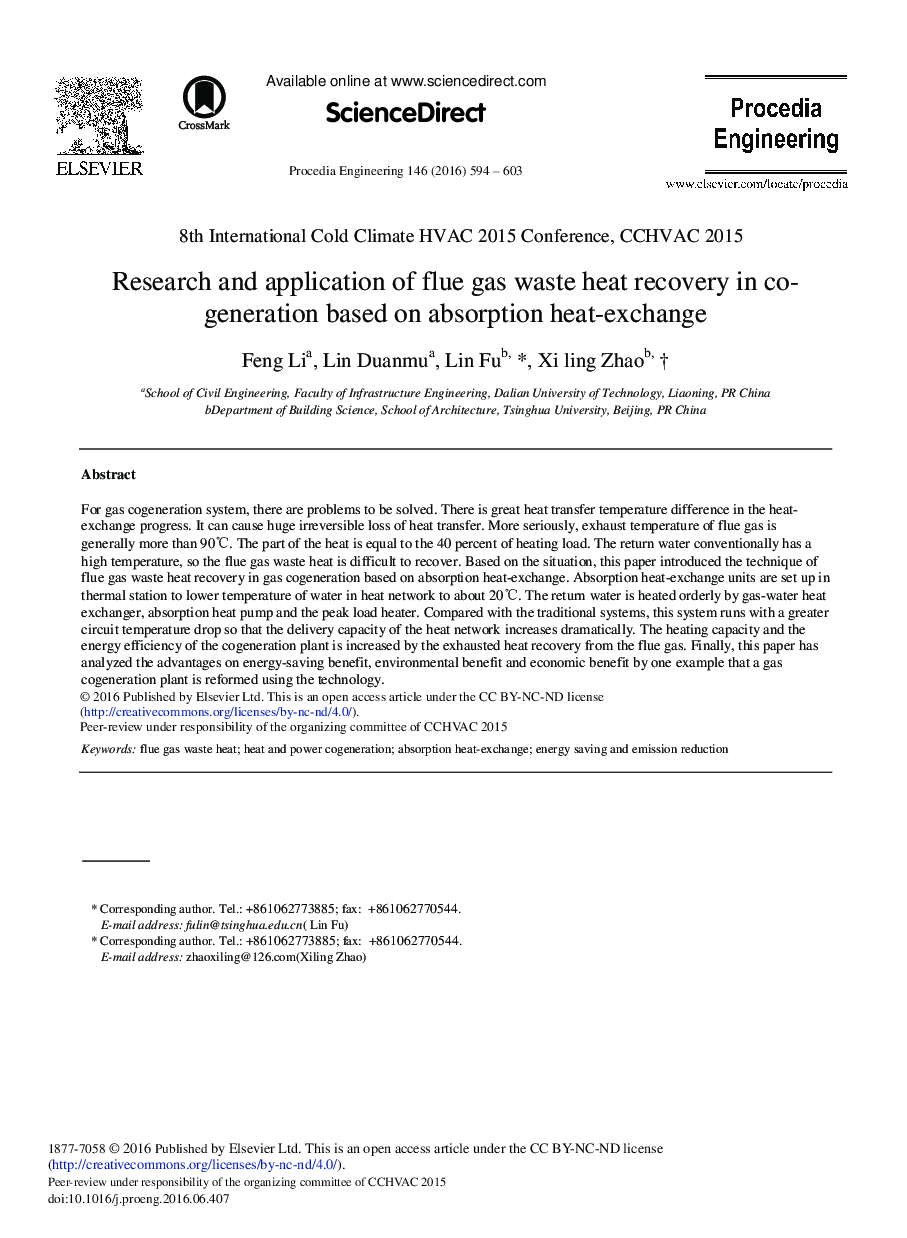 Research and Application of Flue Gas Waste Heat Recovery in Co-generation Based on Absorption Heat-exchange 