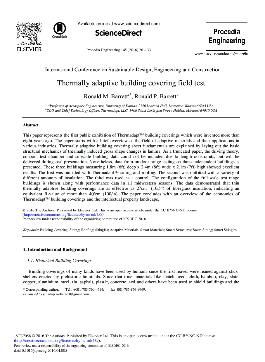 Thermally Adaptive Building Covering Field Test 