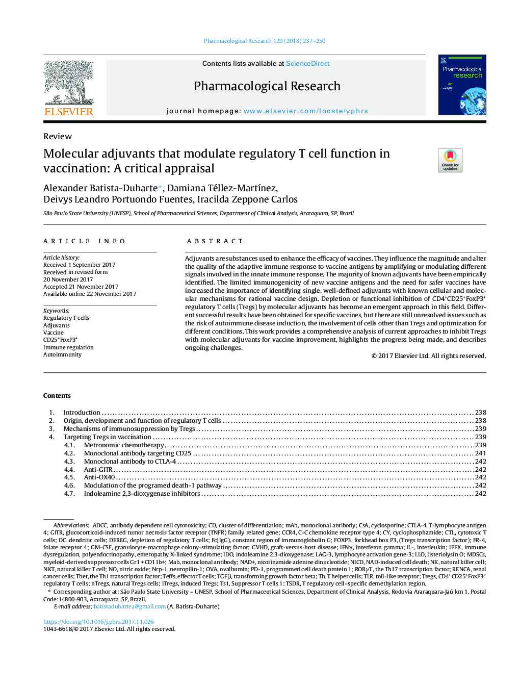 Molecular adjuvants that modulate regulatory T cell function in vaccination: A critical appraisal