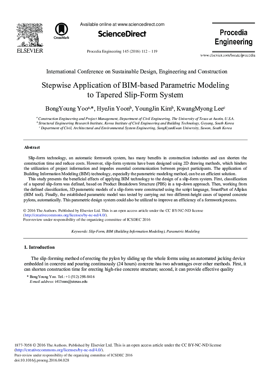 Stepwise Application of BIM-based Parametric Modeling to Tapered Slip-Form System 
