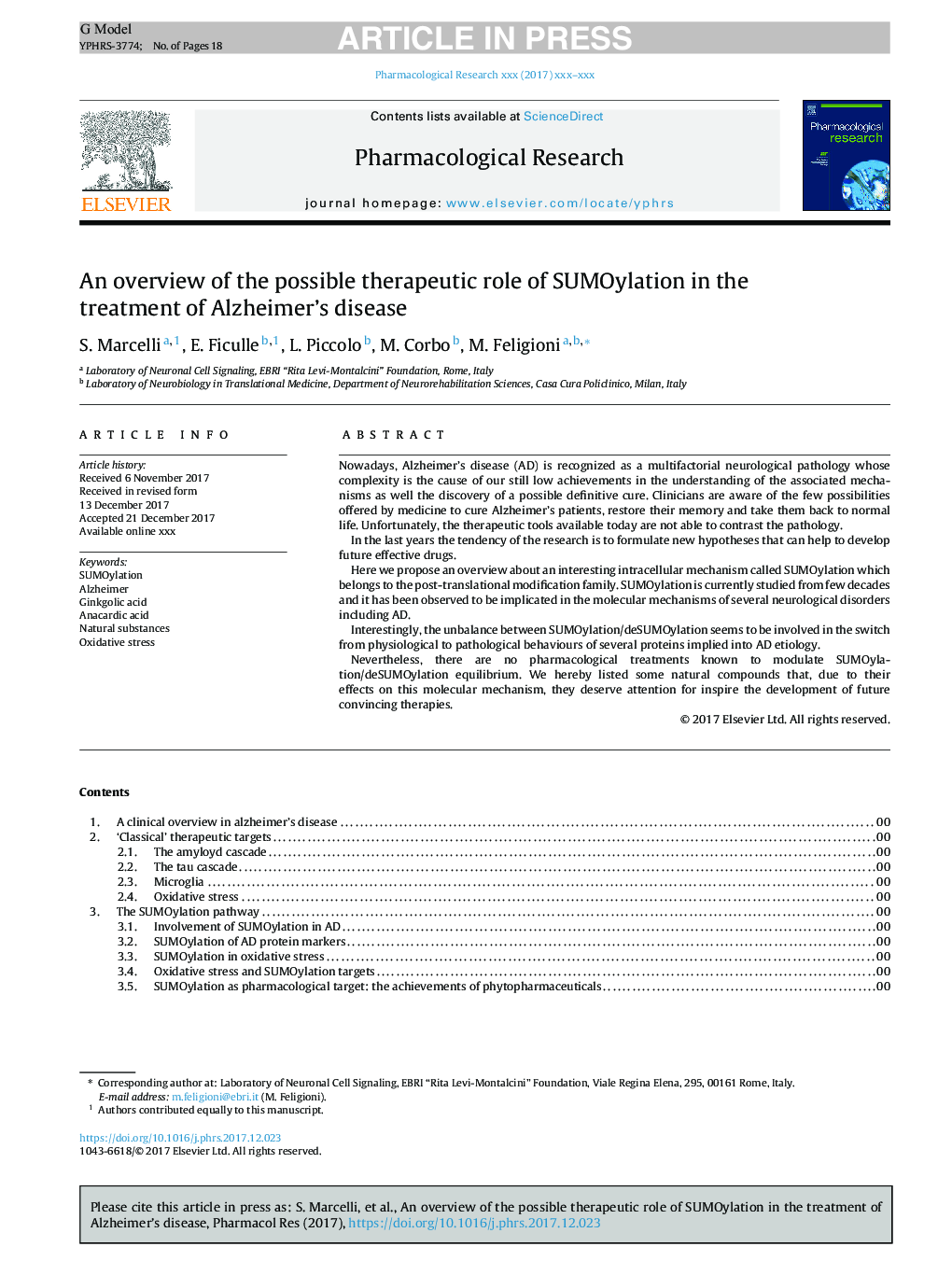 An overview of the possible therapeutic role of SUMOylation in the treatment of Alzheimer's disease