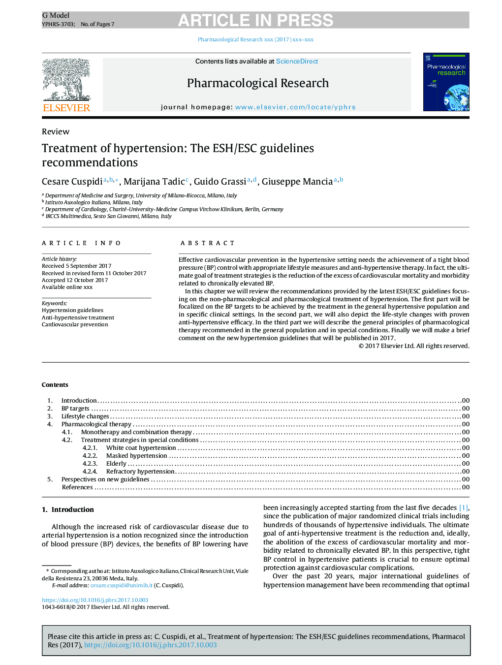 Treatment of hypertension: The ESH/ESC guidelines recommendations