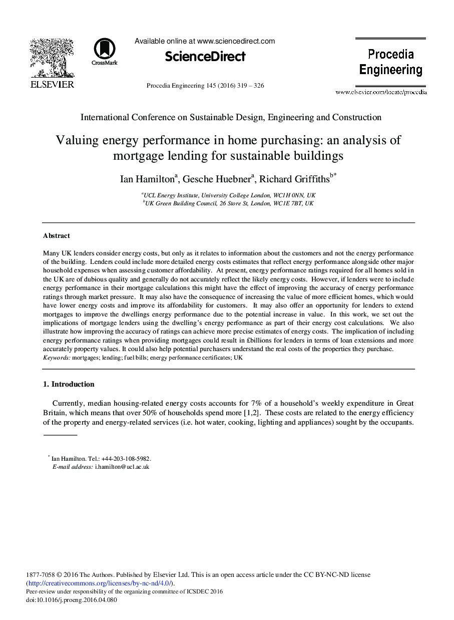 Valuing Energy Performance in Home Purchasing: An Analysis of Mortgage Lending for Sustainable Buildings