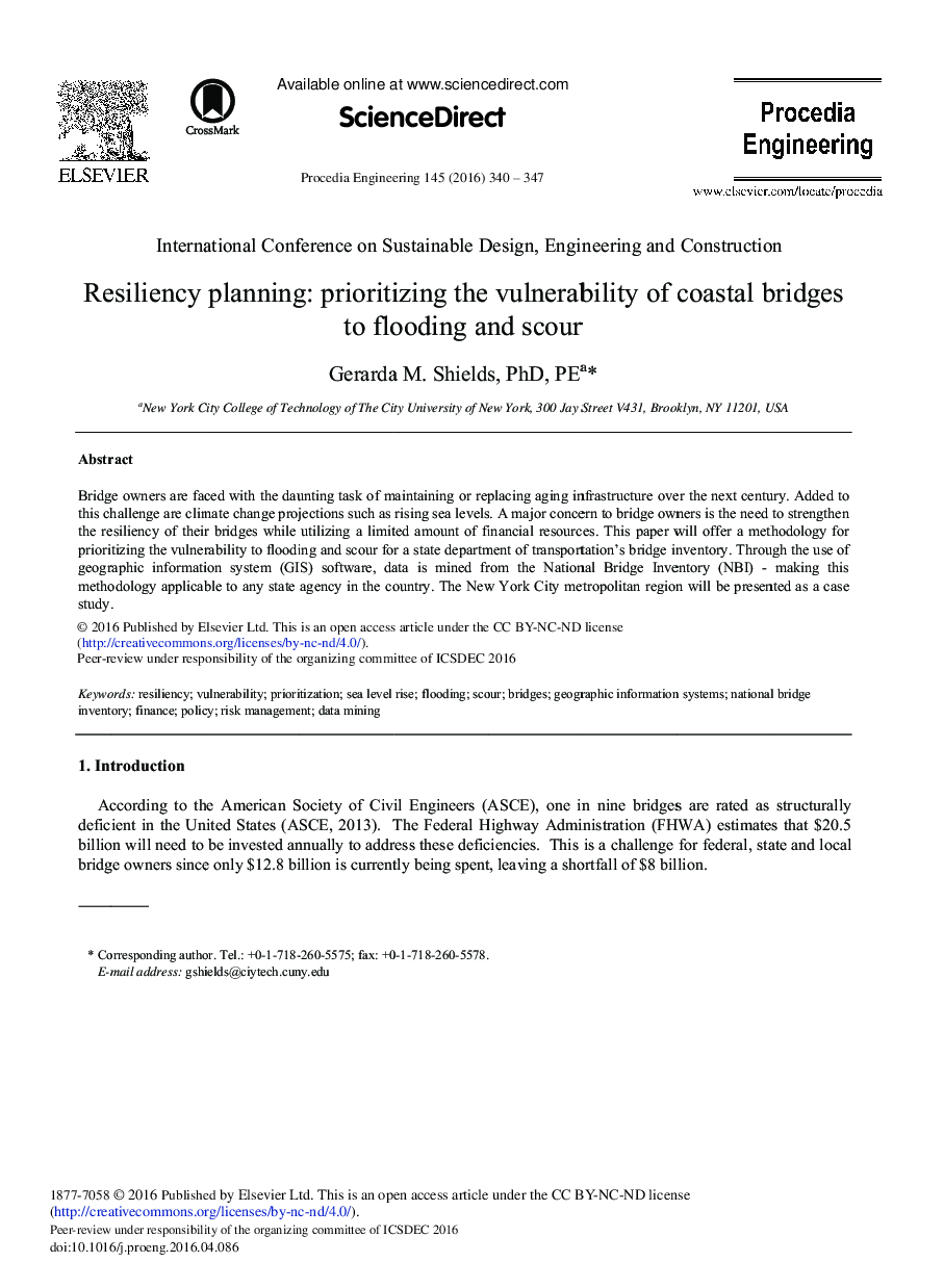 Resiliency Planning: Prioritizing the Vulnerability of Coastal Bridges to Flooding and Scour 