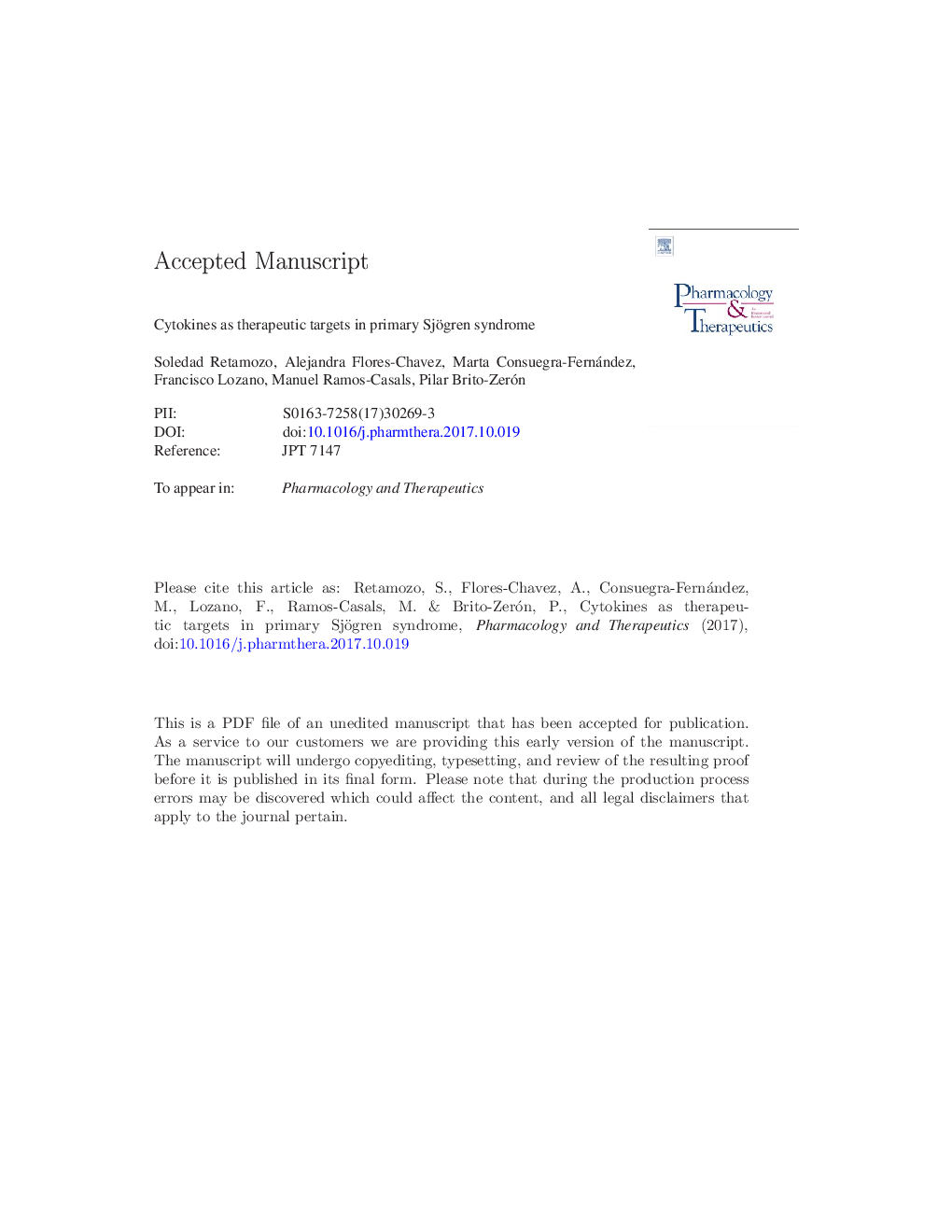 Cytokines as therapeutic targets in primary Sjögren syndrome