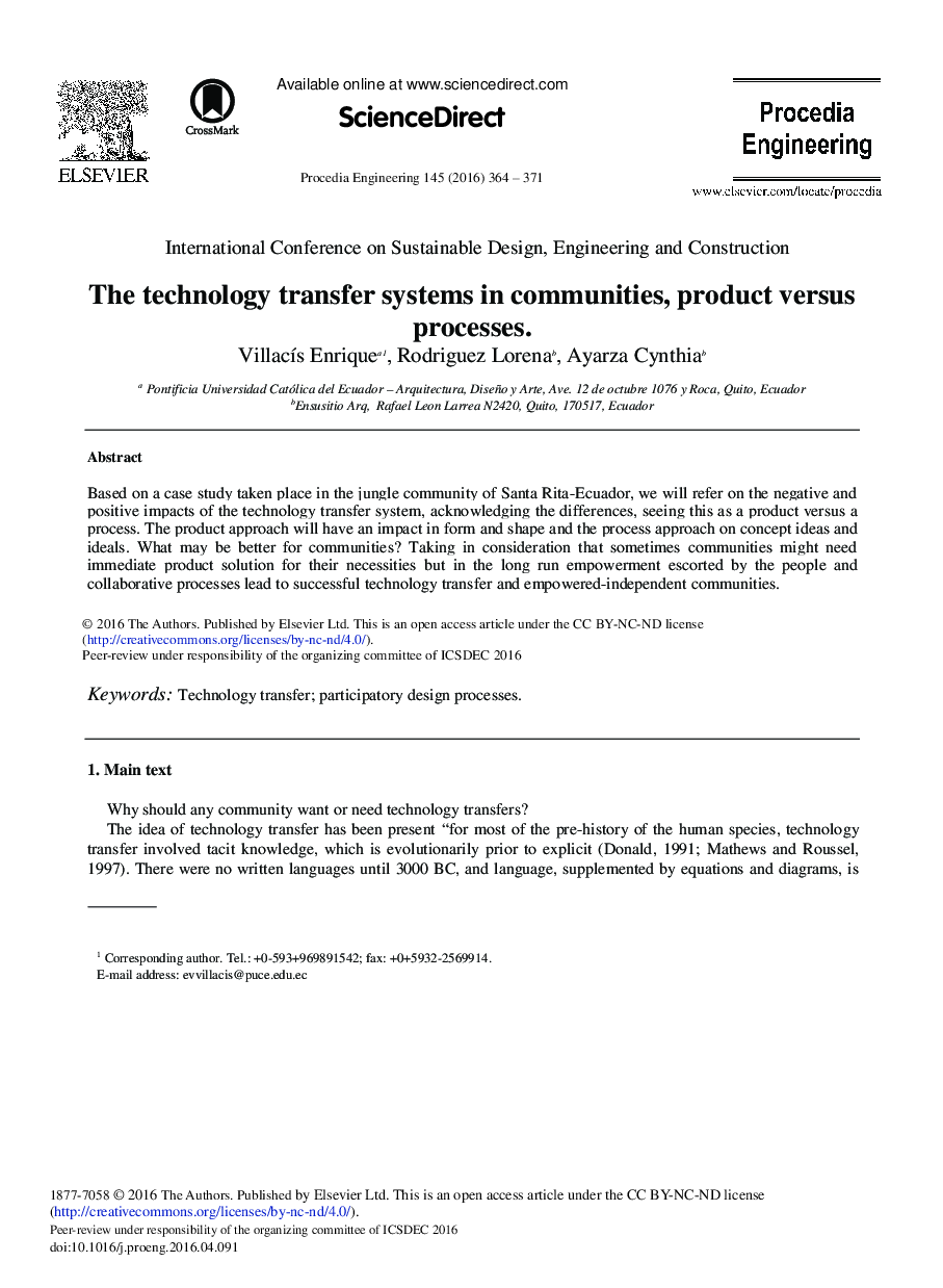 The Technology Transfer Systems in Communities, Product Versus Processes 