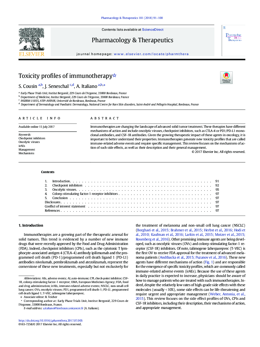 Toxicity profiles of immunotherapy