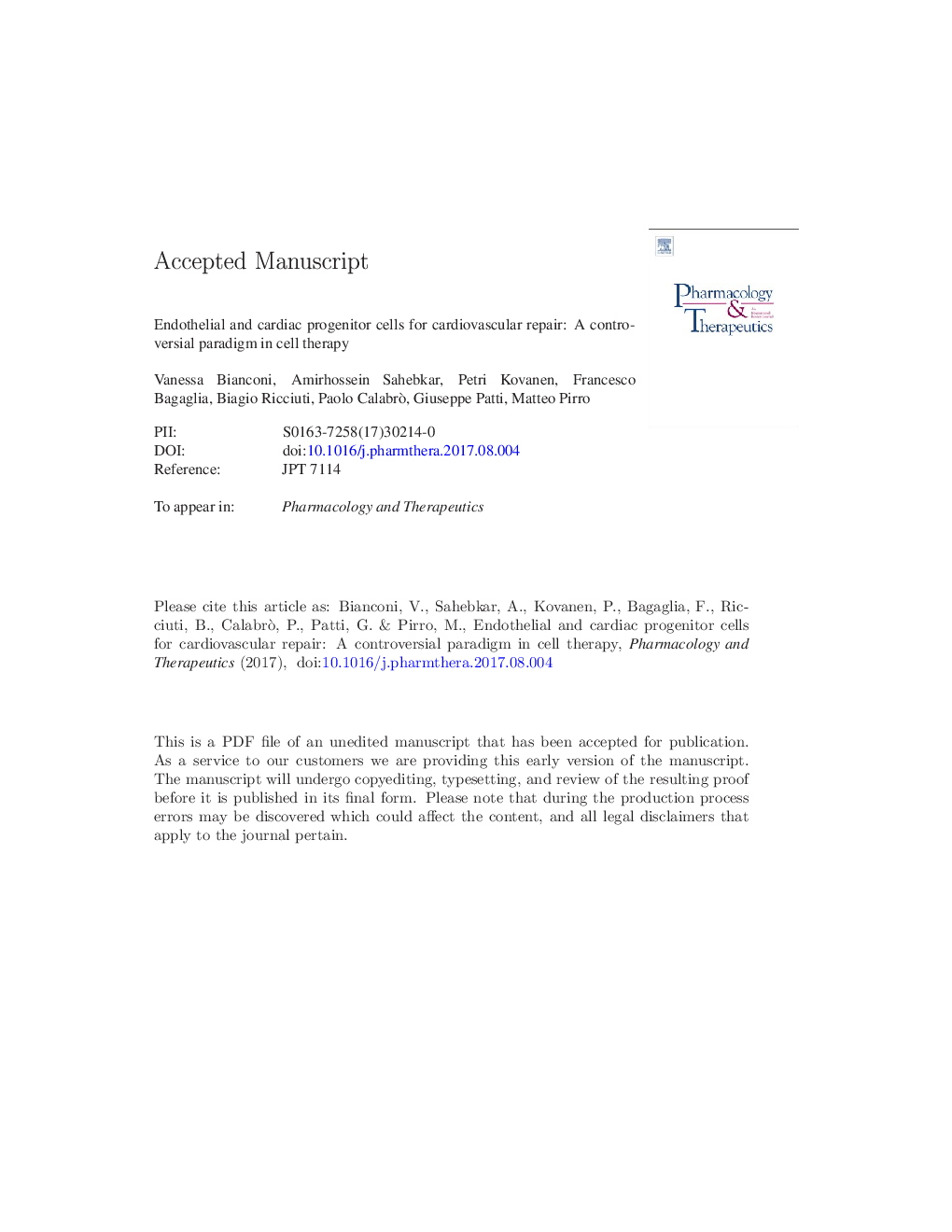 Endothelial and cardiac progenitor cells for cardiovascular repair: A controversial paradigm in cell therapy