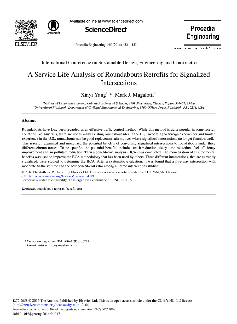 A Service Life Analysis of Roundabouts Retrofits for Signalized Intersections 