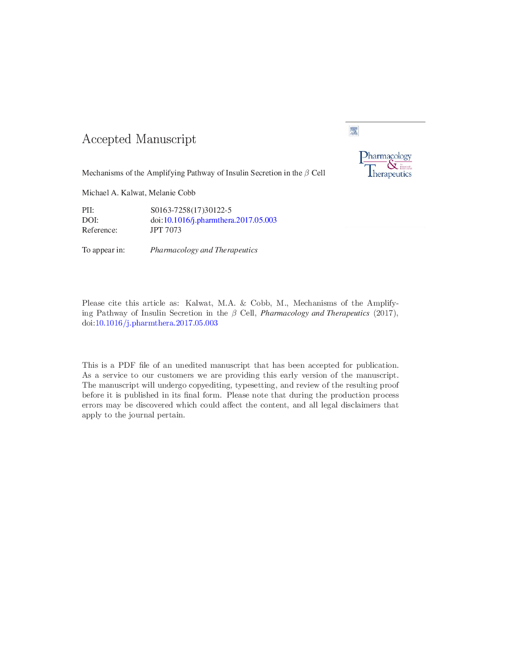 Mechanisms of the amplifying pathway of insulin secretion in the Î² cell