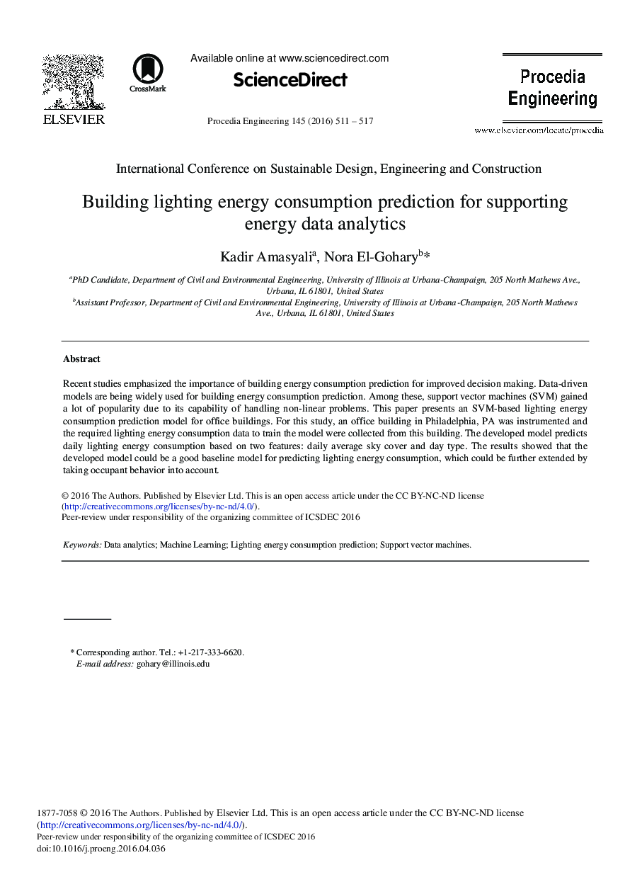 Building Lighting Energy Consumption Prediction for Supporting Energy Data Analytics 