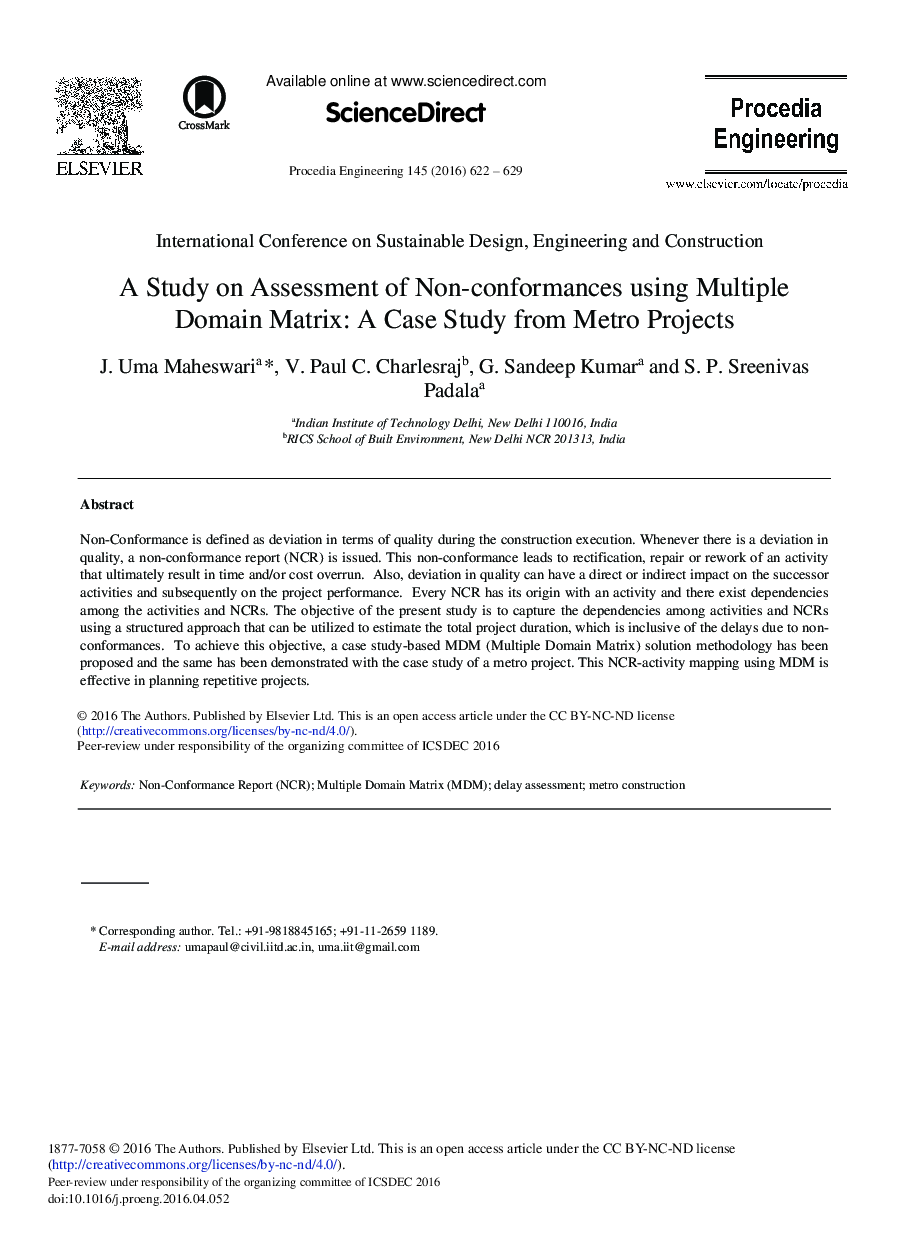 A Study on Assessment of Non-conformances Using Multiple Domain Matrix: A Case Study from Metro Projects 