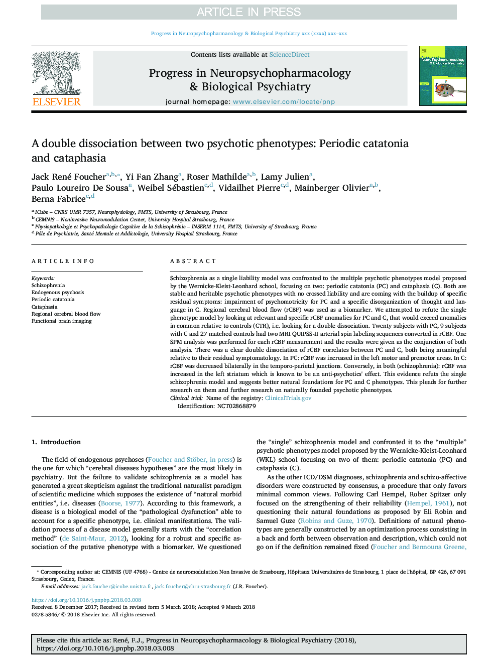 A double dissociation between two psychotic phenotypes: Periodic catatonia and cataphasia