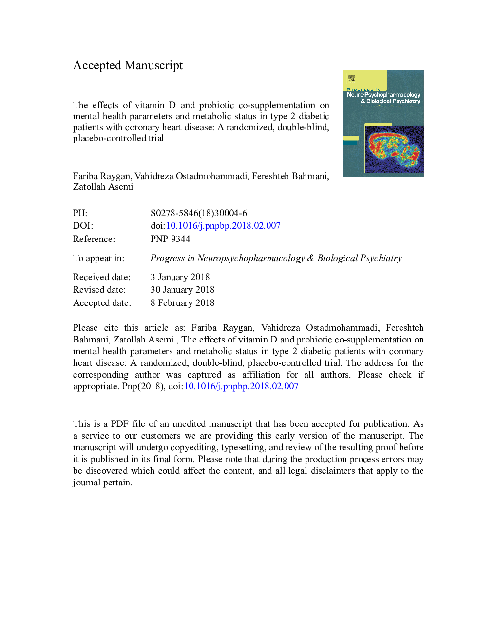 The effects of vitamin D and probiotic co-supplementation on mental health parameters and metabolic status in type 2 diabetic patients with coronary heart disease: A randomized, double-blind, placebo-controlled trial