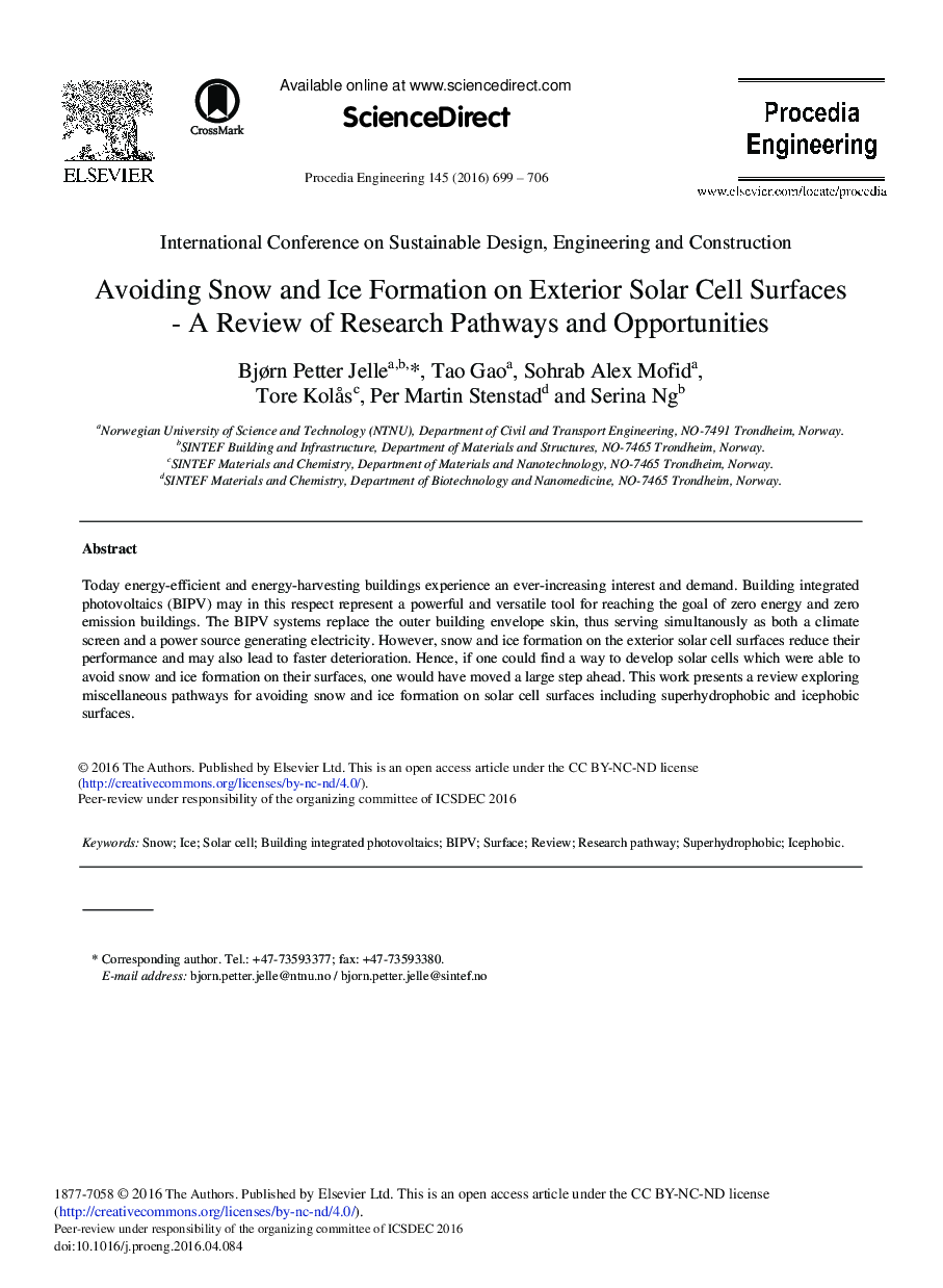 Avoiding Snow and Ice Formation on Exterior Solar Cell Surfaces – A Review of Research Pathways and Opportunities 