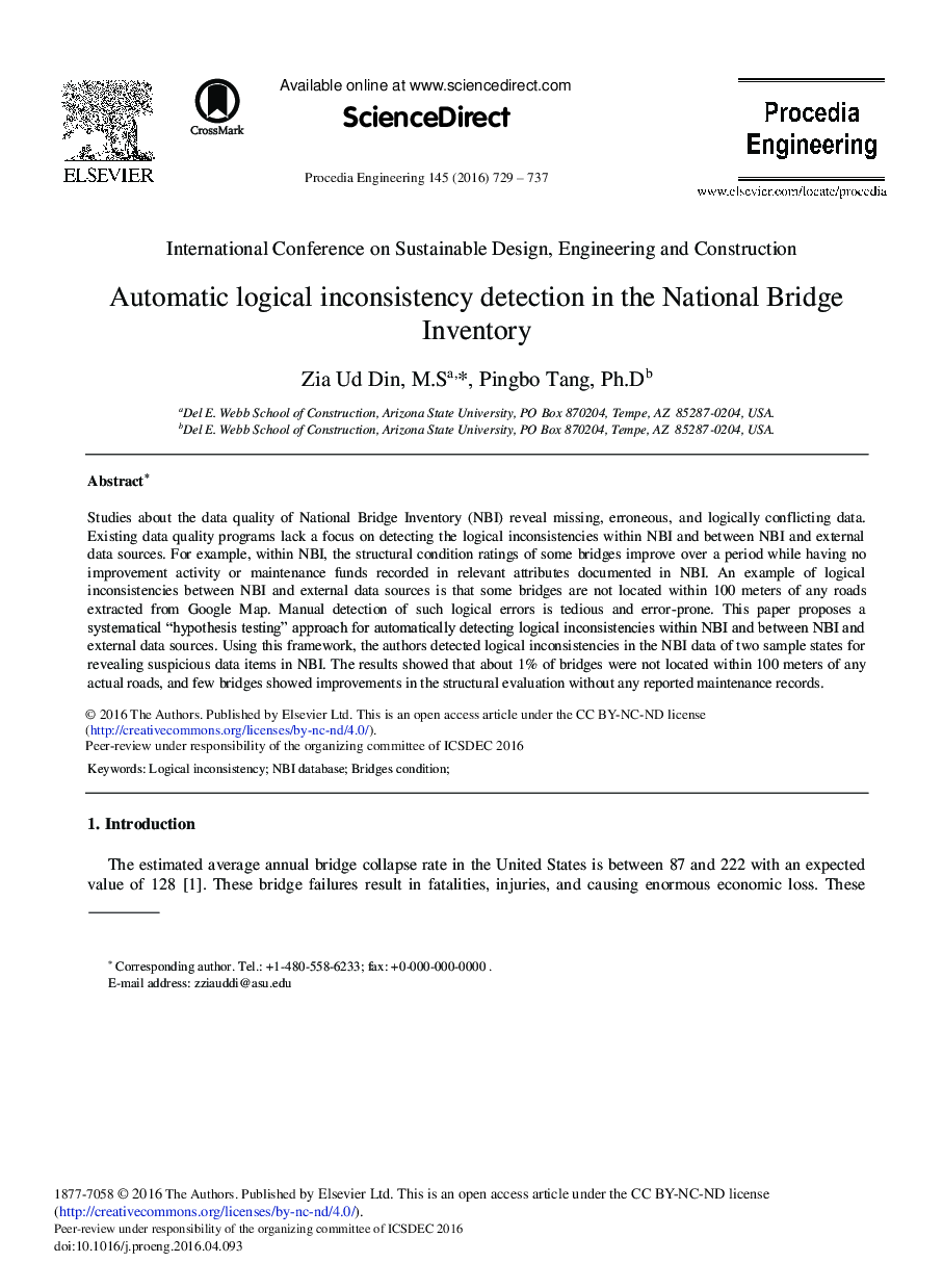 Automatic Logical Inconsistency Detection in the National Bridge Inventory 